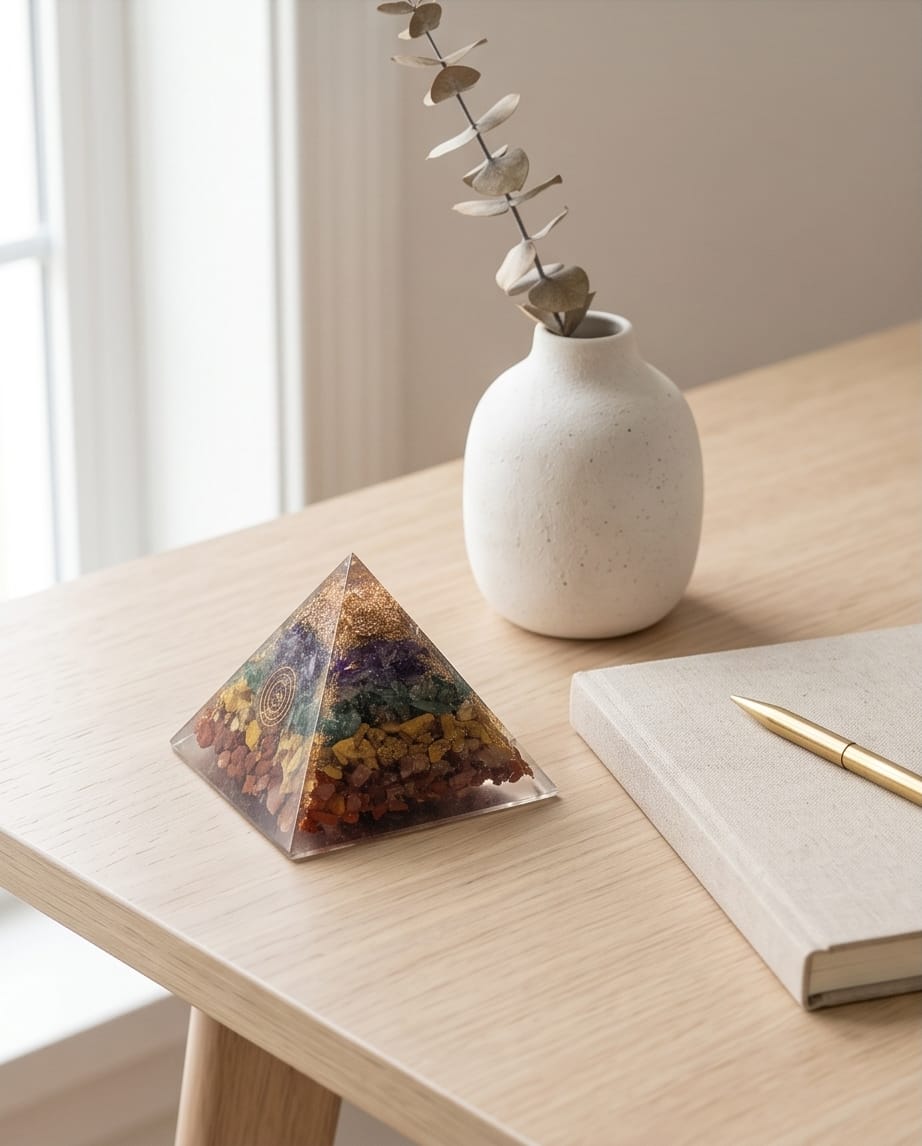 Seven chakra orgonite pyramids