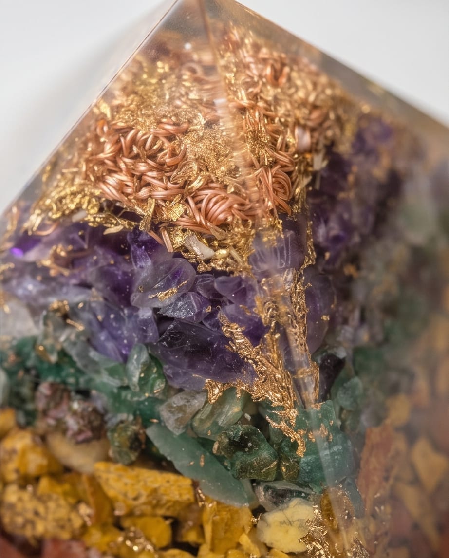 Seven chakra orgonite pyramids