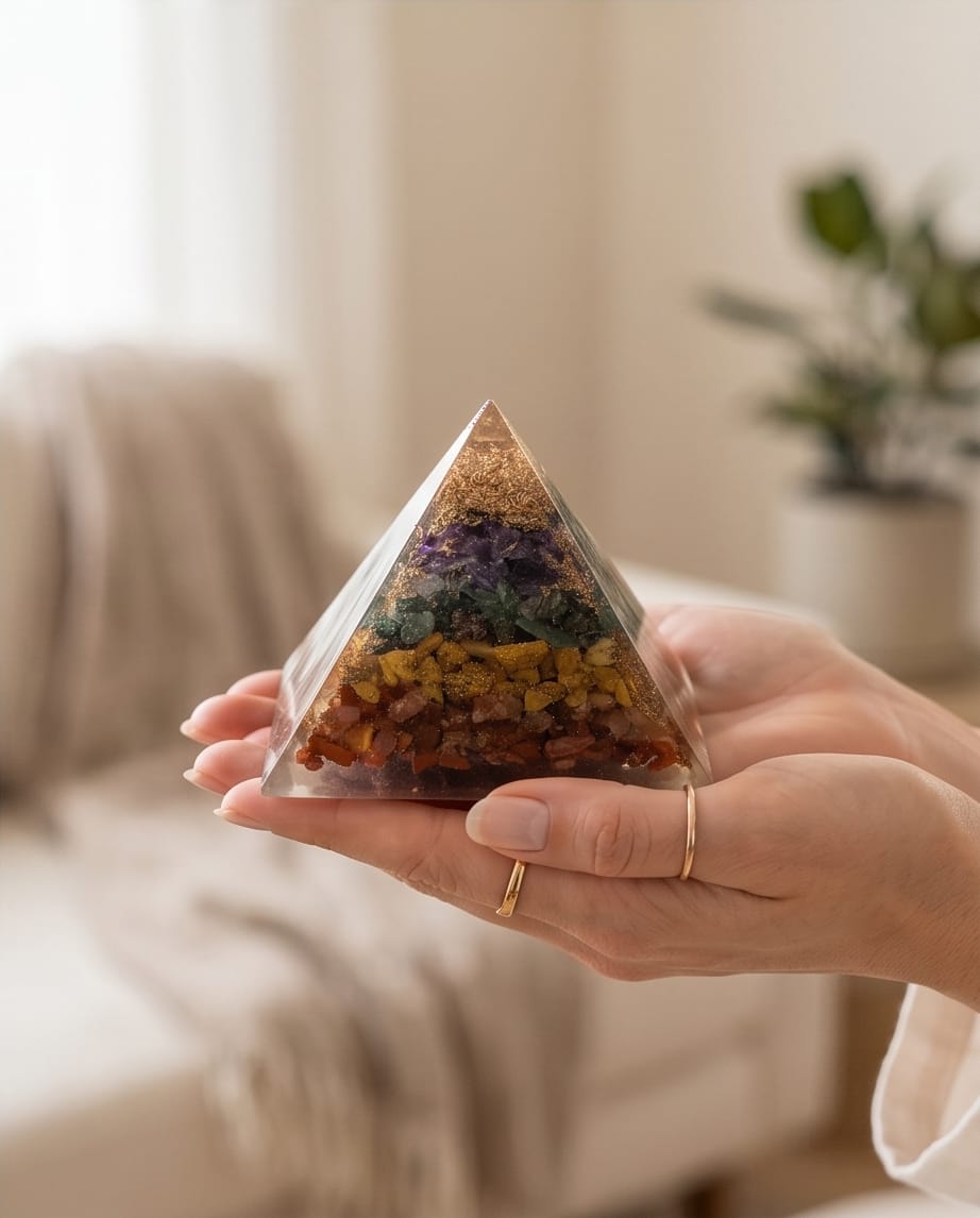 Seven chakra orgonite pyramids